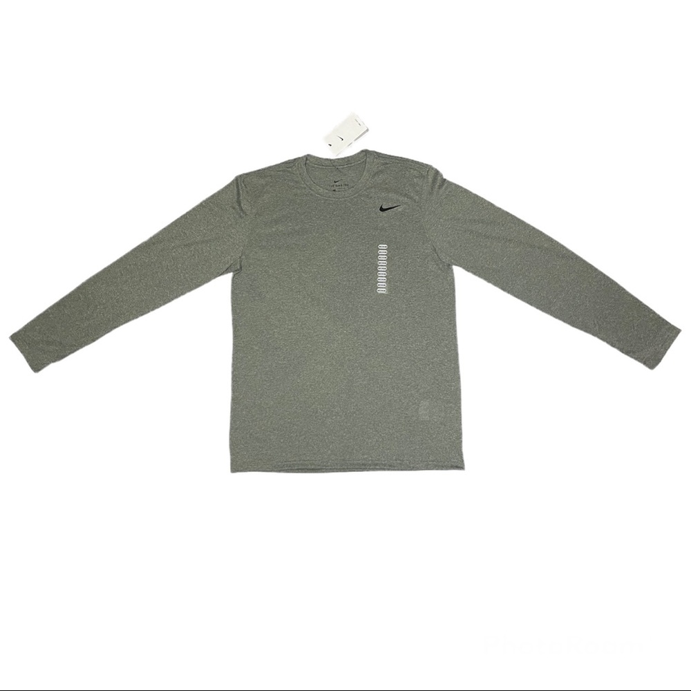 Nike grey dri-fit long sleeve t-shirt the nike tee gym black swoosh